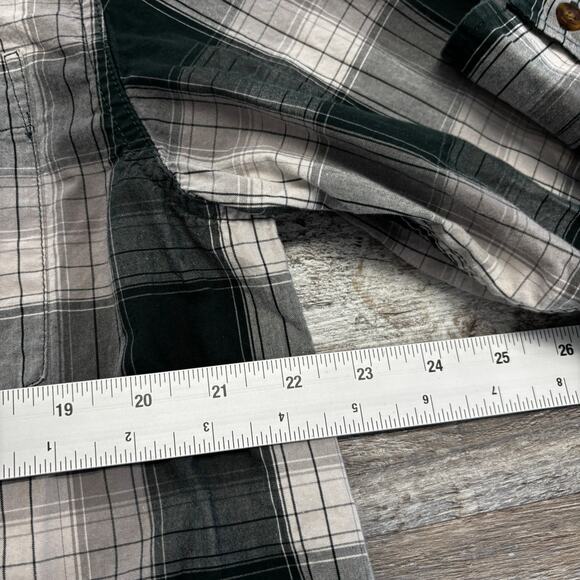 Carhartt Flannel Tartan Plaid Gray White Green Mens L Relaxed Button Twill Shirt - Picture 6 of 8